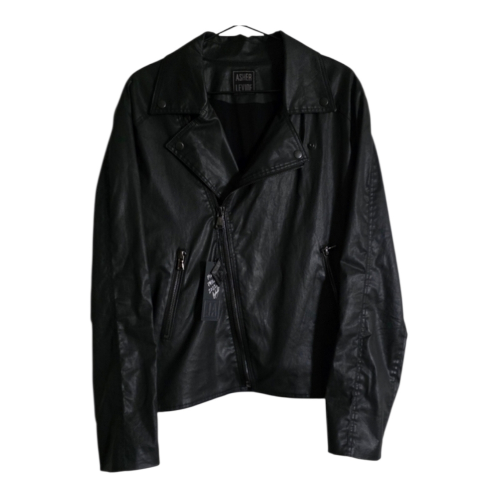 Asher Levine Black Moto Jacket Nylon Faux Leather Size M